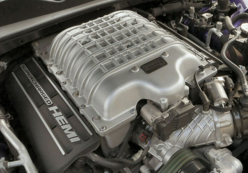 In 2015, Dodge introduced the Challenger SRT Hellcat, a supercharged version of their legendary 6.2L HEMI engine. This engine produces 707 horsepower and 650 pound-feet of torque. This supercharged engine was the first of its kind for a Chrysler production, and it was also the most powerful one Chrysler had produced to date.